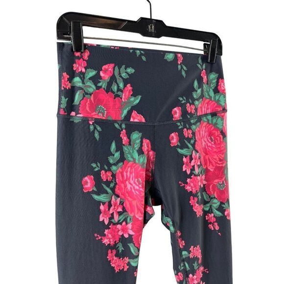 Albion Fit Antigua Pink Floral Cropped Leggings Medium Gray Compression Athletic - Picture 5 of 8